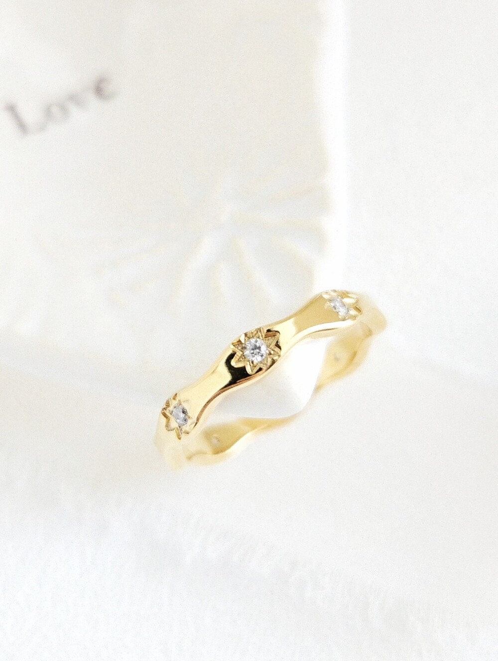 Gold Dainty Wavy Zircon Starburst Ring - Picture 1 of 7